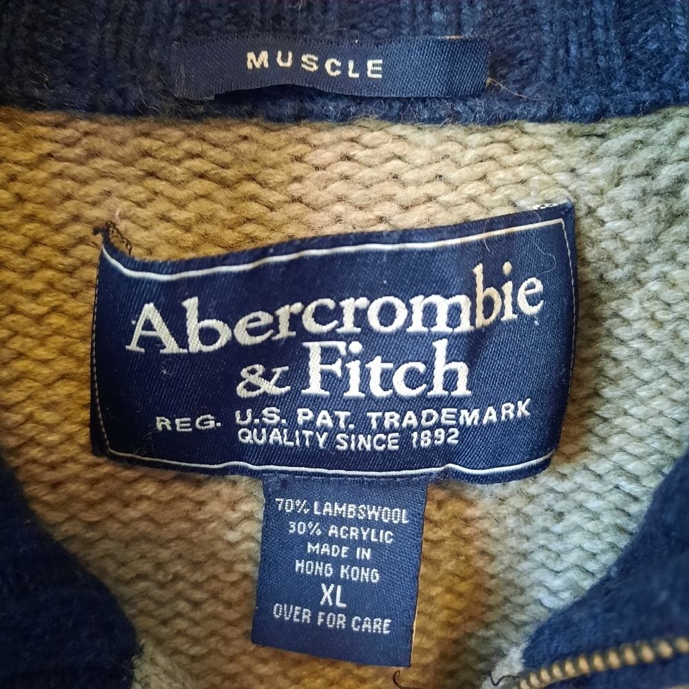 Vintage Y2K Abercrombie & Fitch Lambswool Blend Zip Up Knit Cardigan Sweater XL - Picture 9 of 10